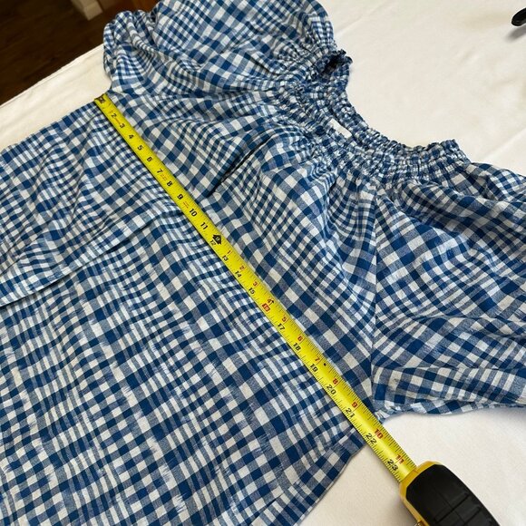 Apiece Apart Blue Plaid Gingham Puff Sleeve Top Size Large Ikat Blouse Cottage - Picture 9 of 11